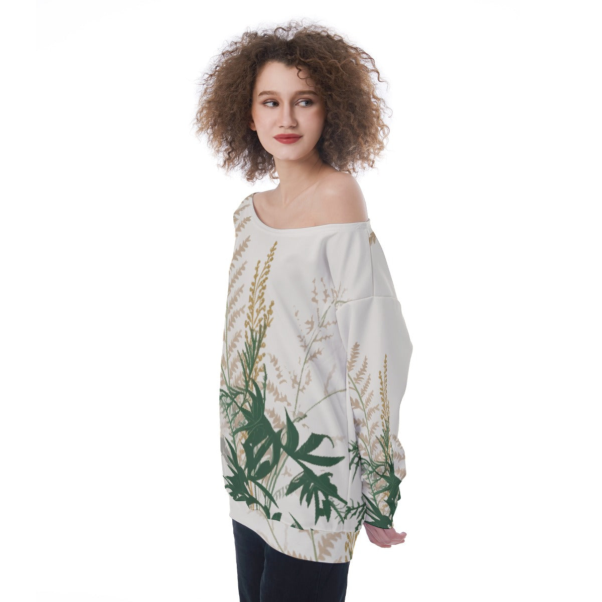 All-Over Print Oversized Women's Off-Shoulder Sweatshirt
