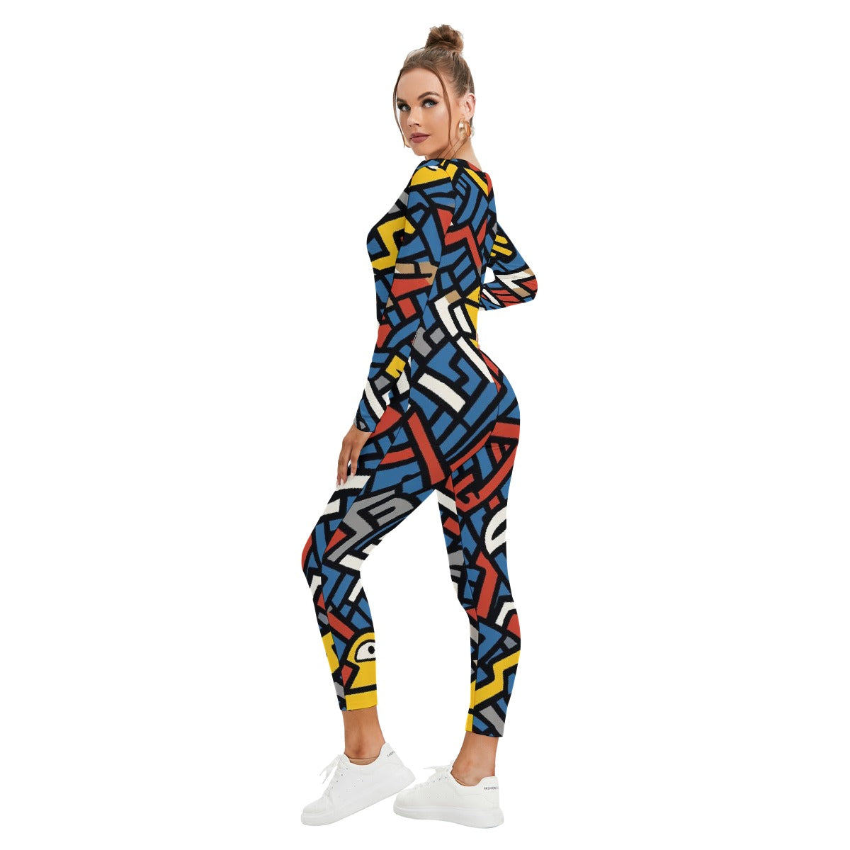 All-Over Print Women's Plunging Neck Jumpsuit
