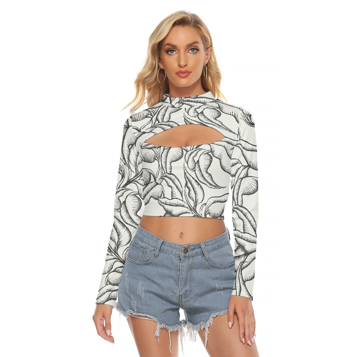 All-Over Print Women's Hollow Chest Keyhole Tight Crop Top