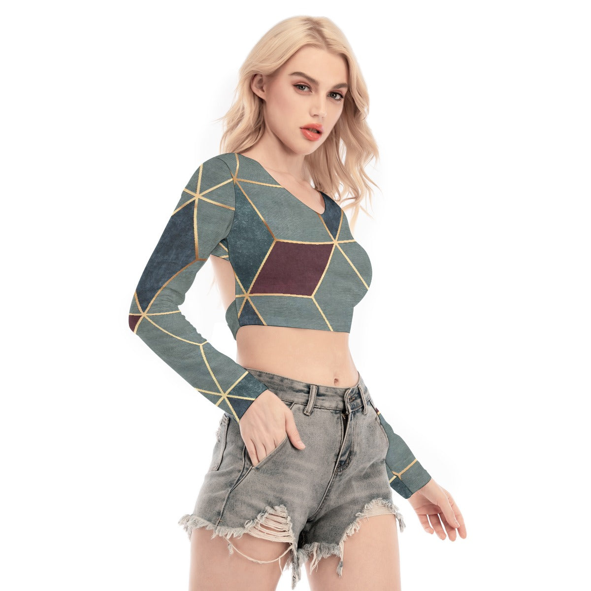 All-Over Print Women's Back Hollow T-shirt With Strap