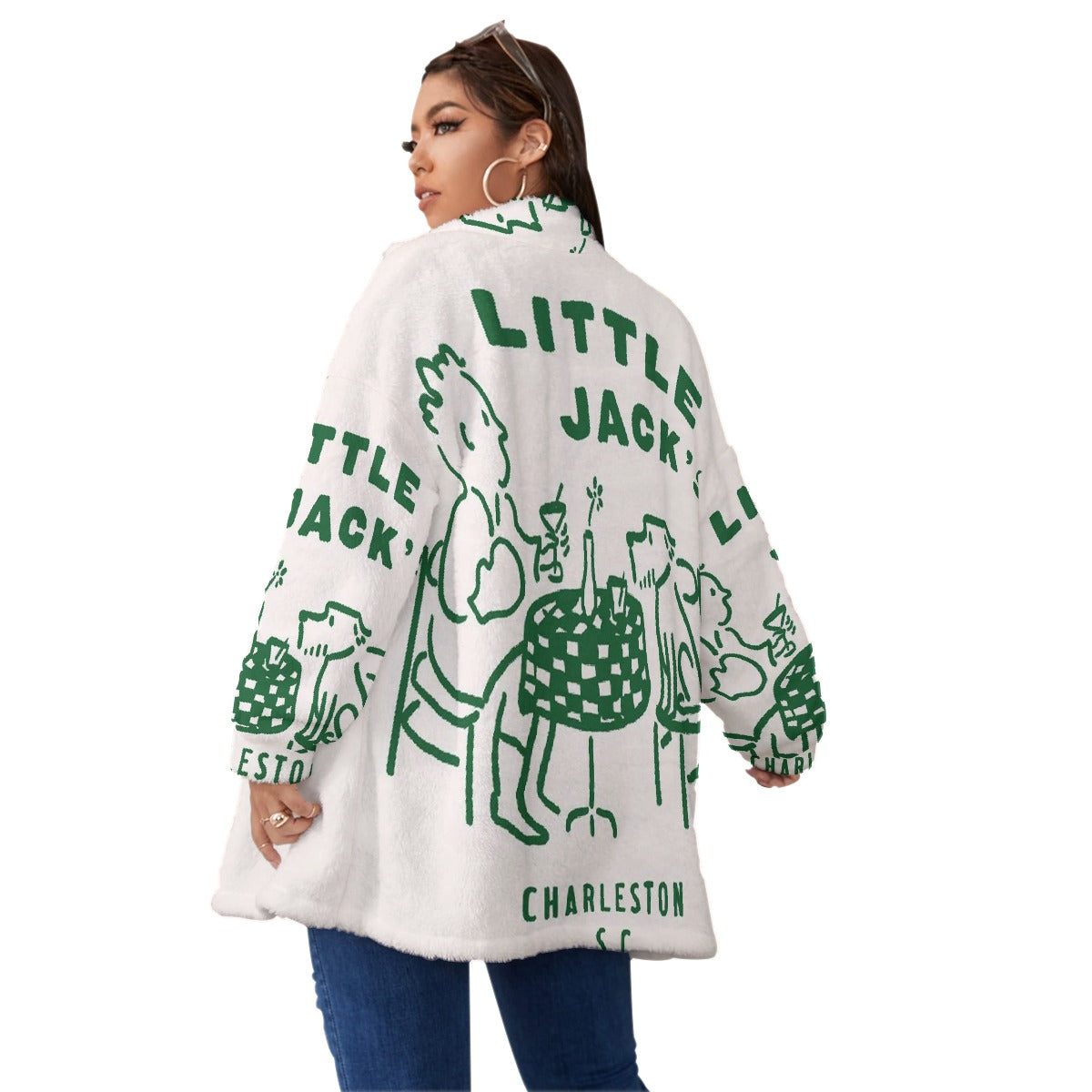 All-Over Print Unisex Borg Fleece Stand-up Collar Coat With Zipper Closure(Plus Size)