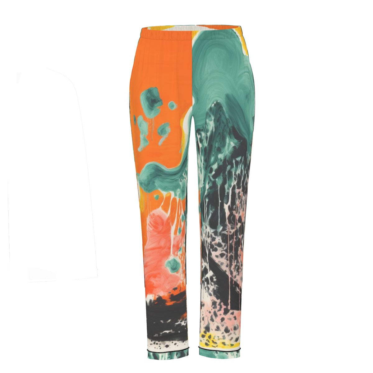 All-Over Print Women's Long Sleeve Pajama Set With Black Contrast Piping