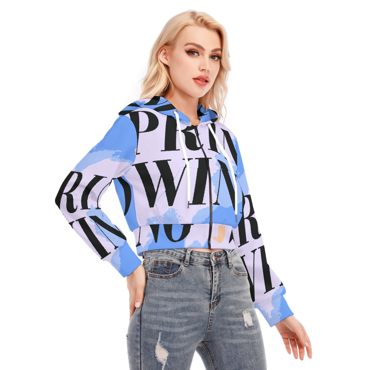All-Over Print Women's Crop Top Hoodie With Zipper Closure
