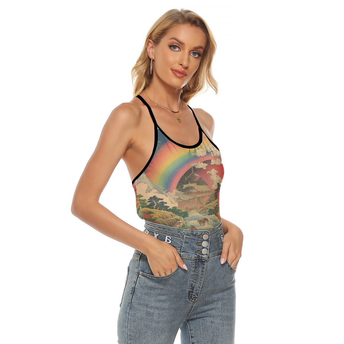 All-Over Print Women's Criss-Cross Open Back Tank Top