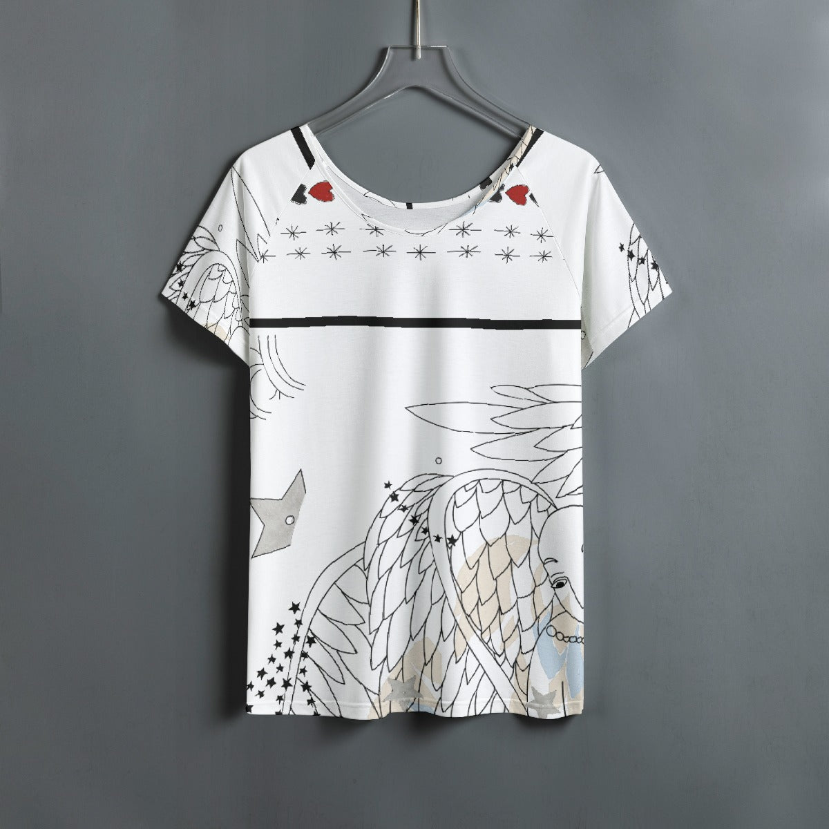 All-Over Print Women's Round Neck T-shirt With Raglan Sleeve