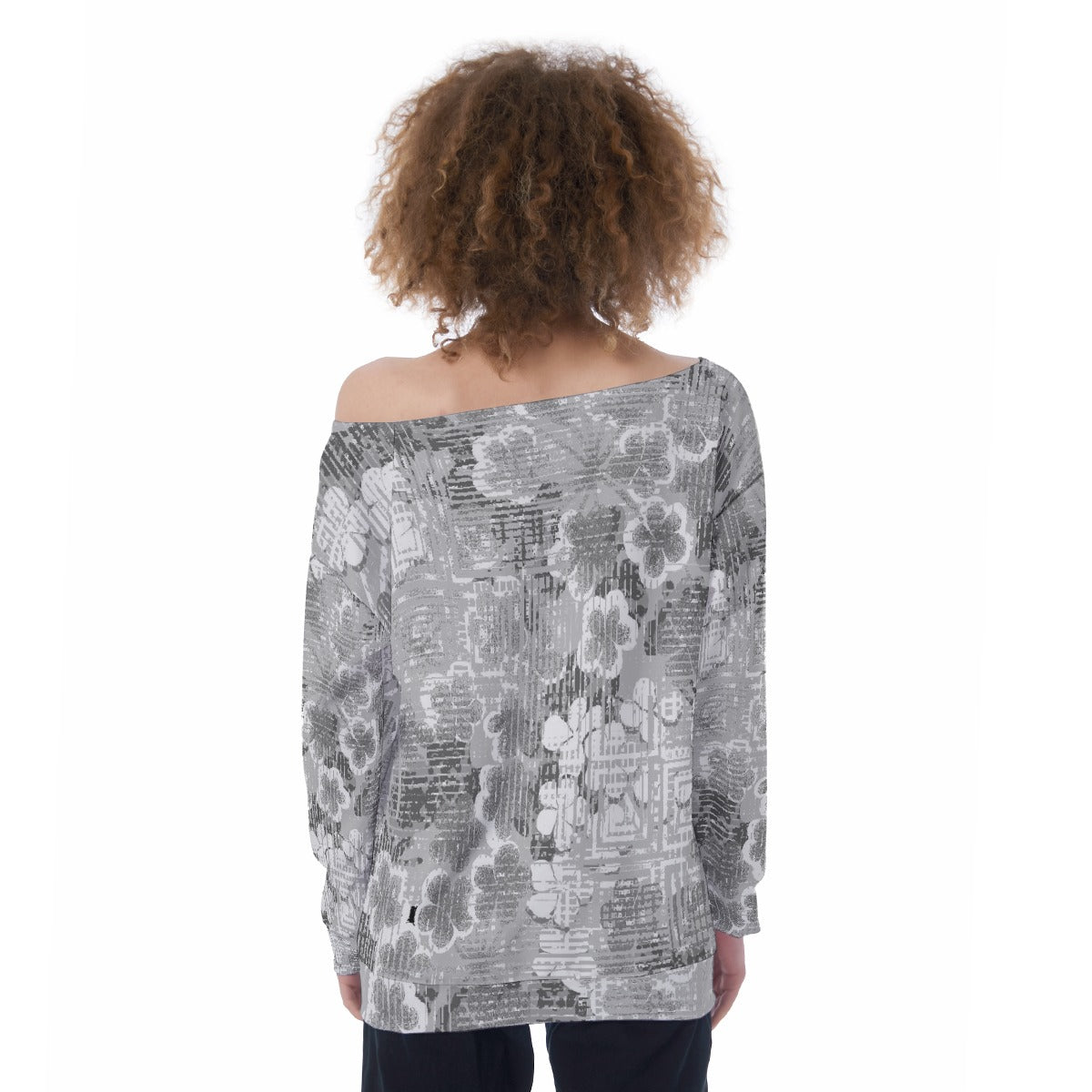 All-Over Print Oversized Women's Off-Shoulder Sweatshirt