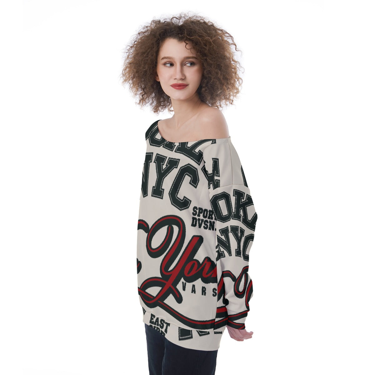 All-Over Print Oversized Women's Off-Shoulder Sweatshirt