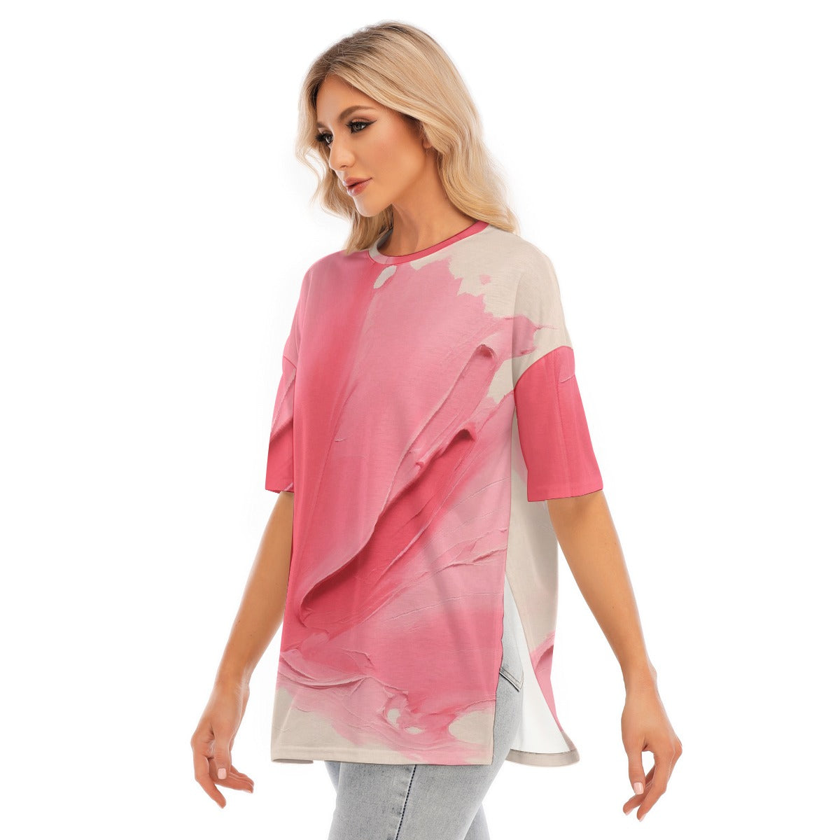 All-Over Print Women's Short Sleeves T-shirt With Hem Split