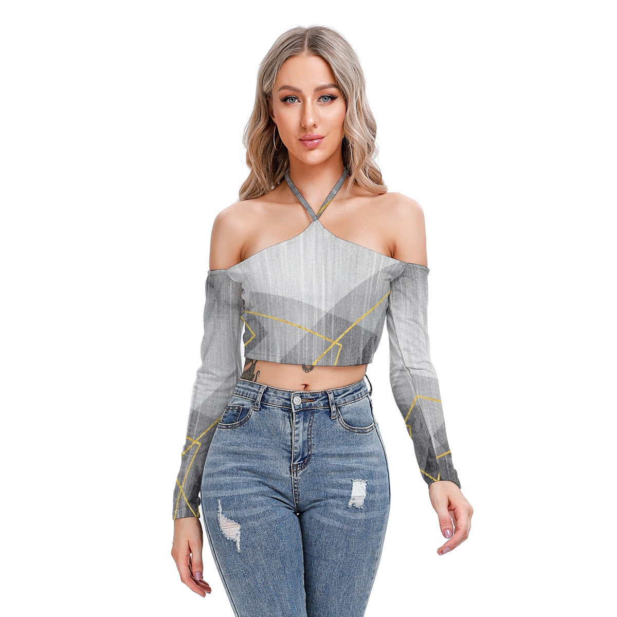All-Over Print Women's Halter Lace-up Top
