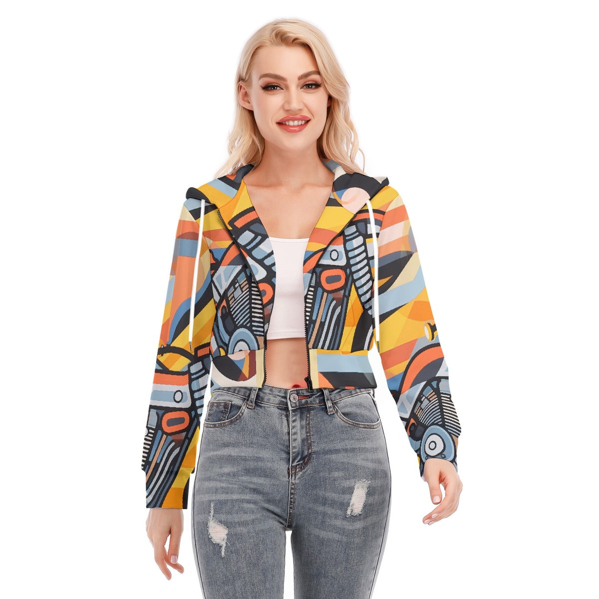 All-Over Print Women's Crop Top Hoodie With Zipper Closure