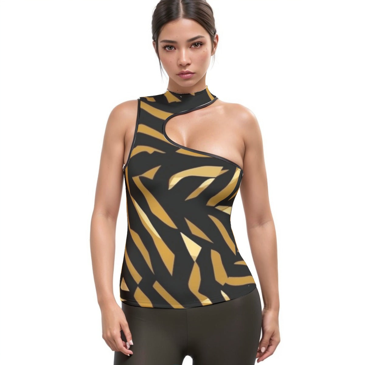 All-Over Print Women's Halter Sleeveless Asymmetrical Tank Top