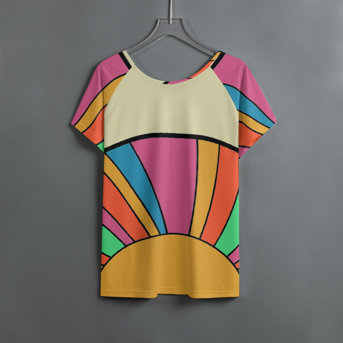 All-Over Print Women's Round Neck T-shirt With Raglan Sleeve