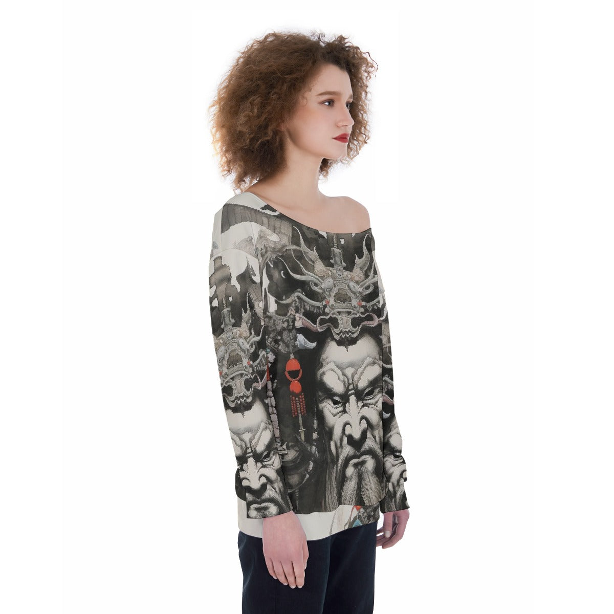 All-Over Print Oversized Women's Off-Shoulder Sweatshirt