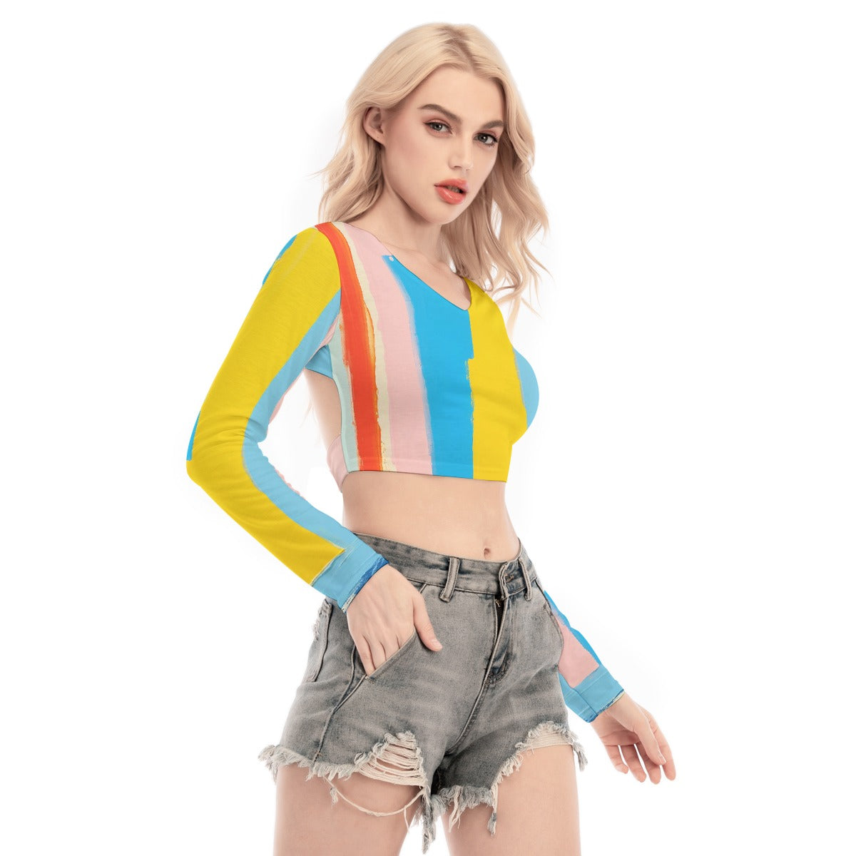 All-Over Print Women's Back Hollow T-shirt With Strap