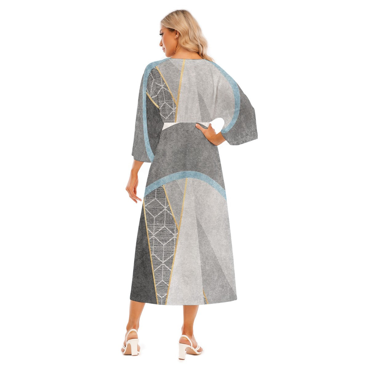 All-Over Print Women's Mid-Sleeve Long Dress