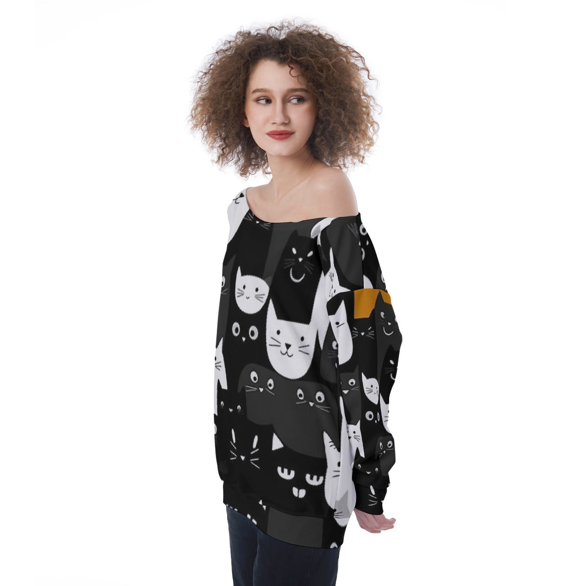 All-Over Print Oversized Women's Off-Shoulder Sweatshirt