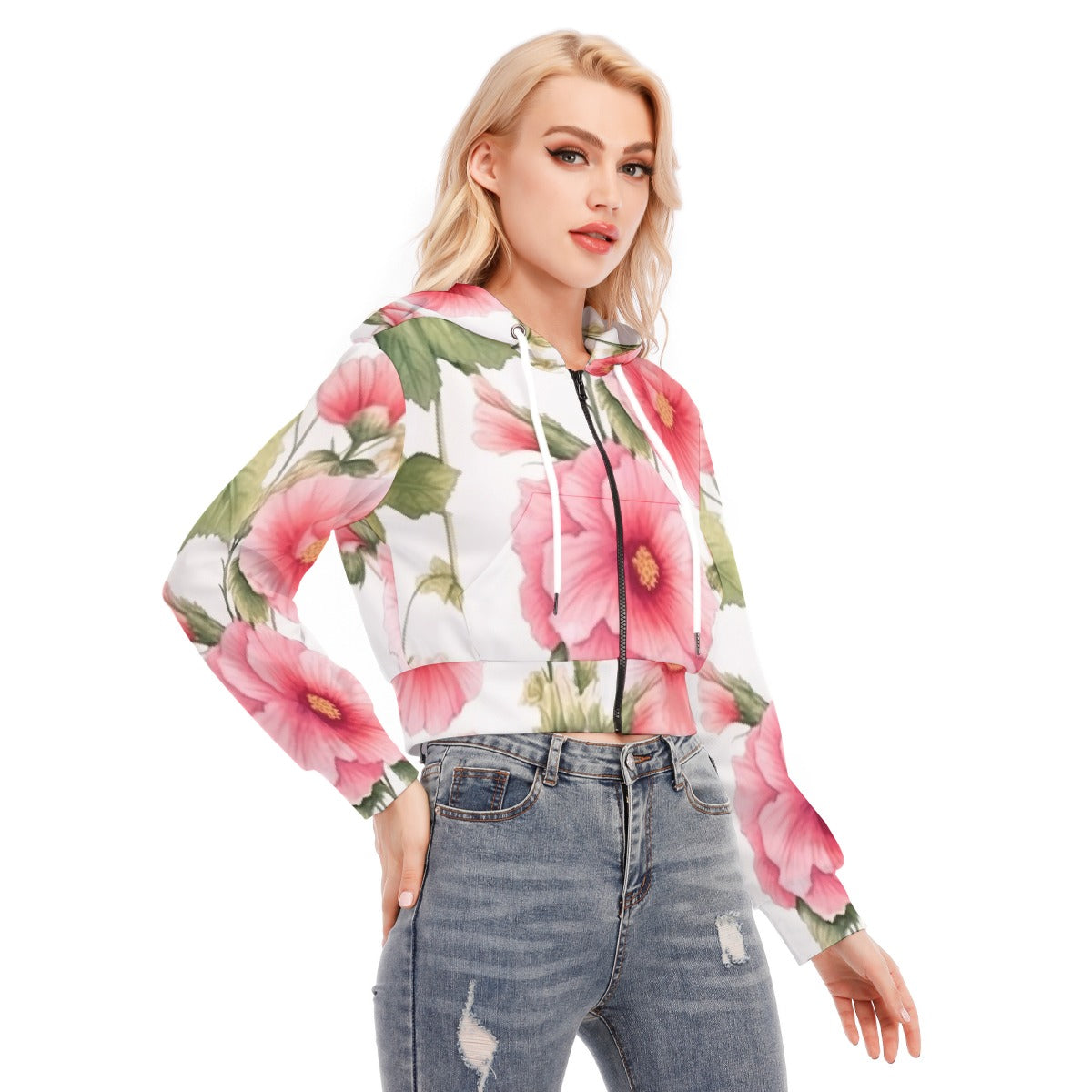All-Over Print Women's Crop Top Hoodie With Zipper Closure