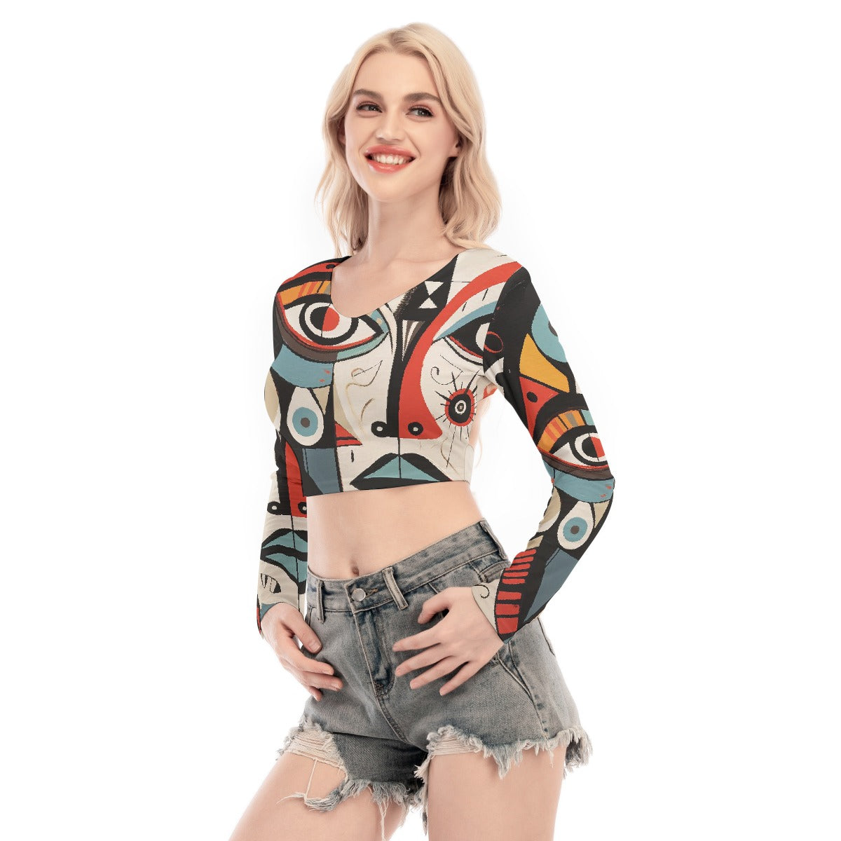 All-Over Print Women's Back Hollow T-shirt With Strap