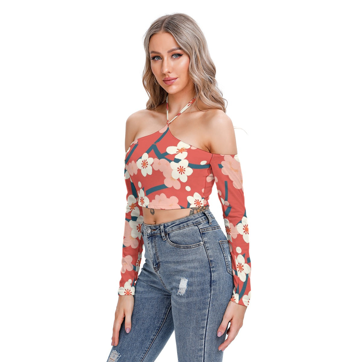 All-Over Print Women's Halter Lace-up Top