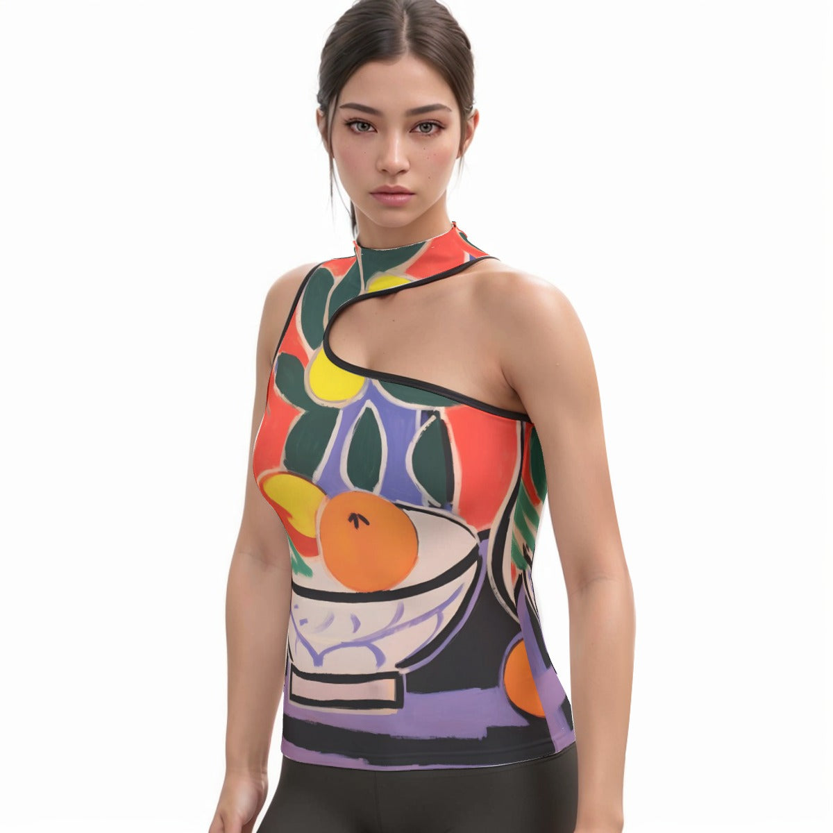 All-Over Print Women's Halter Sleeveless Asymmetrical Tank Top