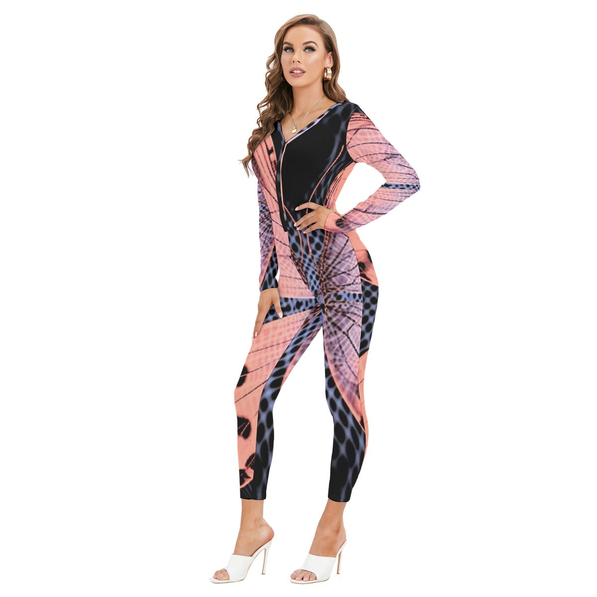 All-Over Print Women's Plunging Neck Jumpsuit