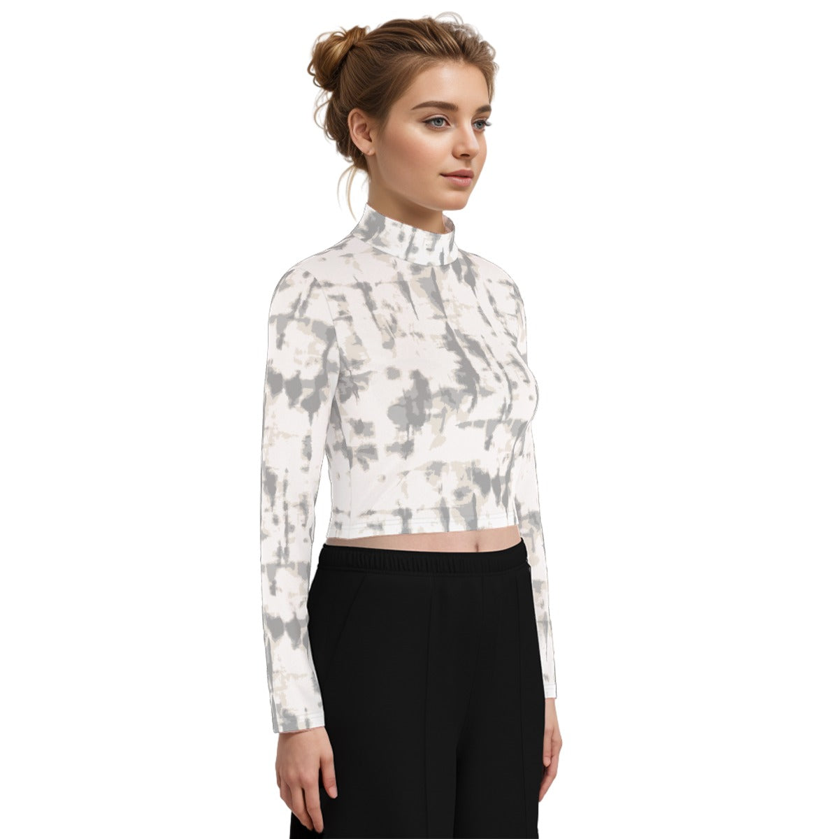 Eco-Friendly All-Over Print Women's Turtleneck T-shirt With Long Sleeve