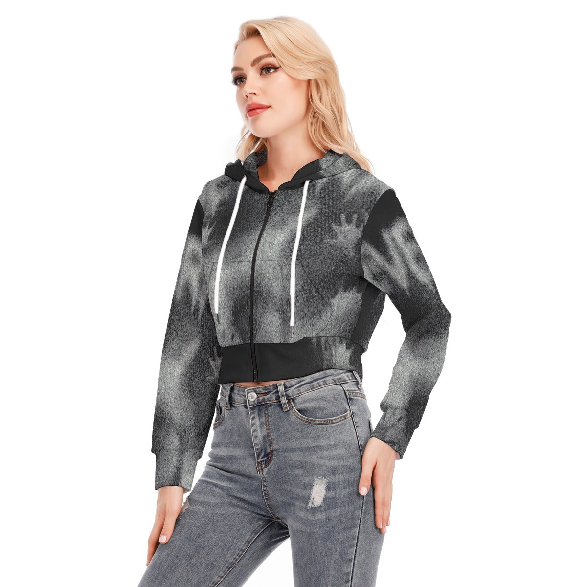 All-Over Print Women's Crop Top Hoodie With Zipper Closure
