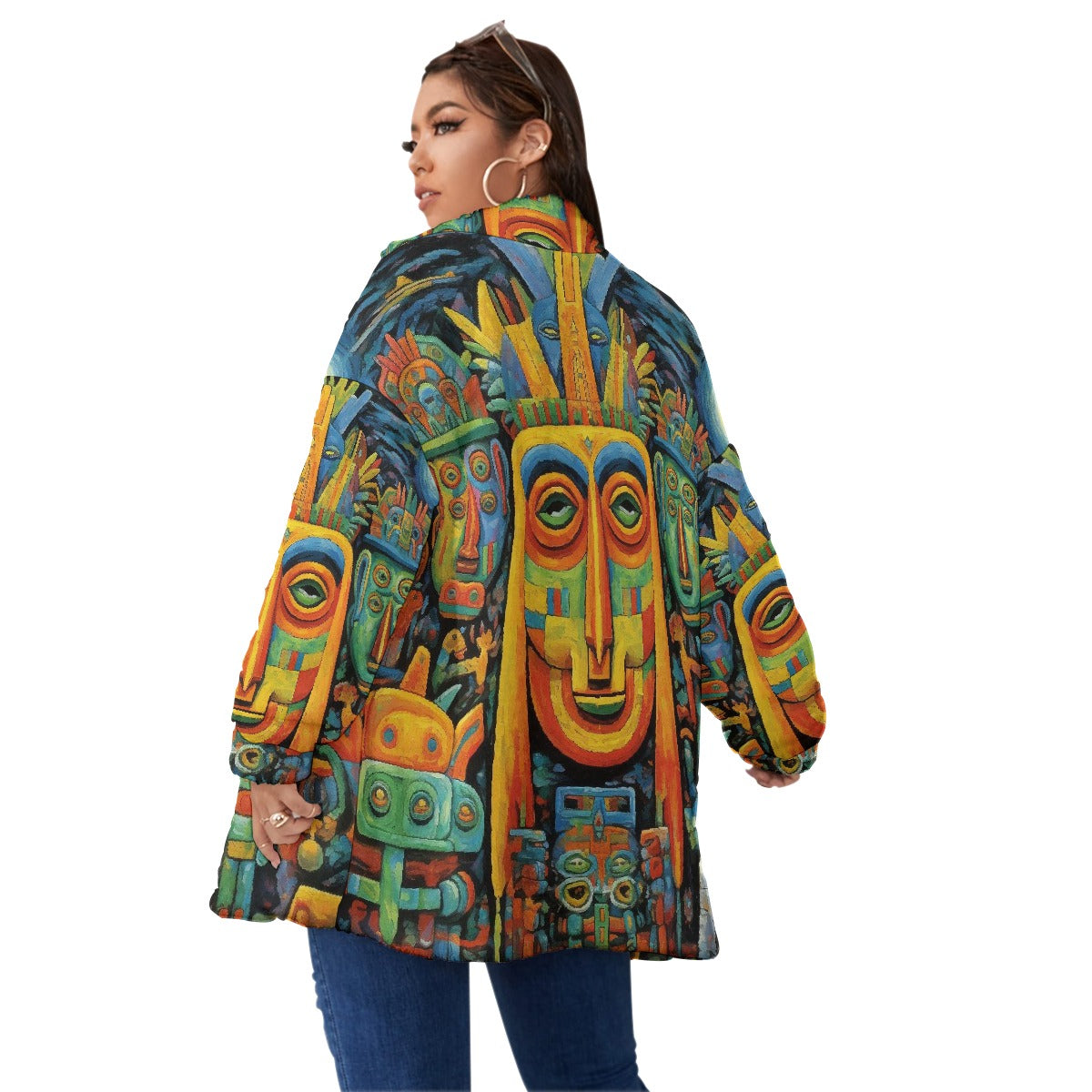 All-Over Print Unisex Borg Fleece Stand-up Collar Coat With Zipper Closure(Plus Size)