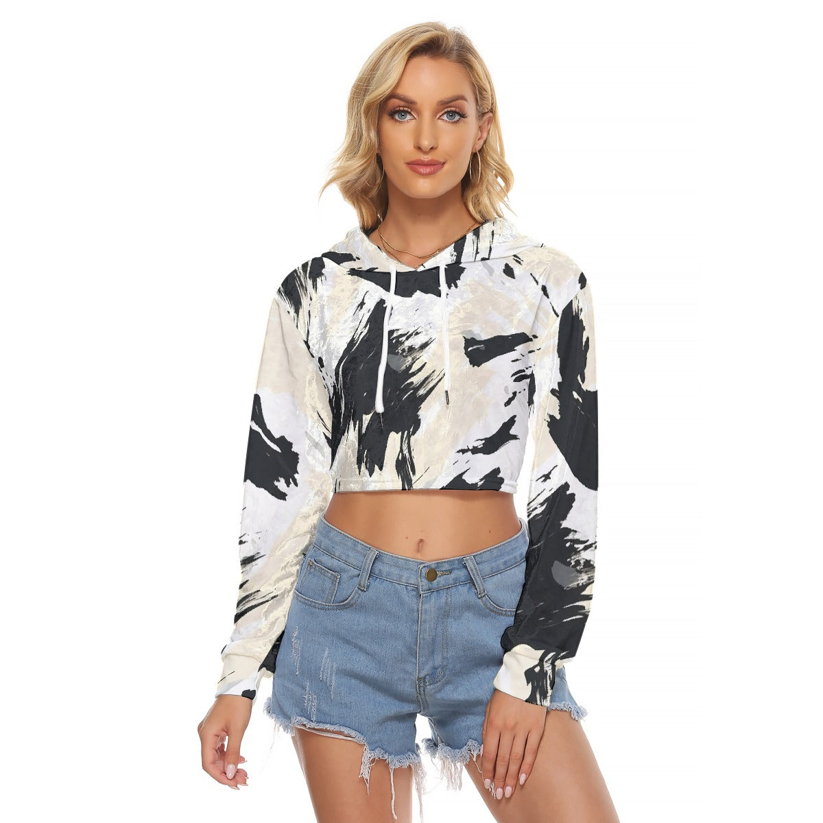 All-Over Print Women's Crop Top Hoodie|Velvet