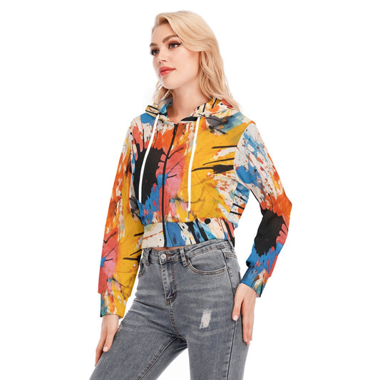 All-Over Print Women's Crop Top Hoodie With Zipper Closure