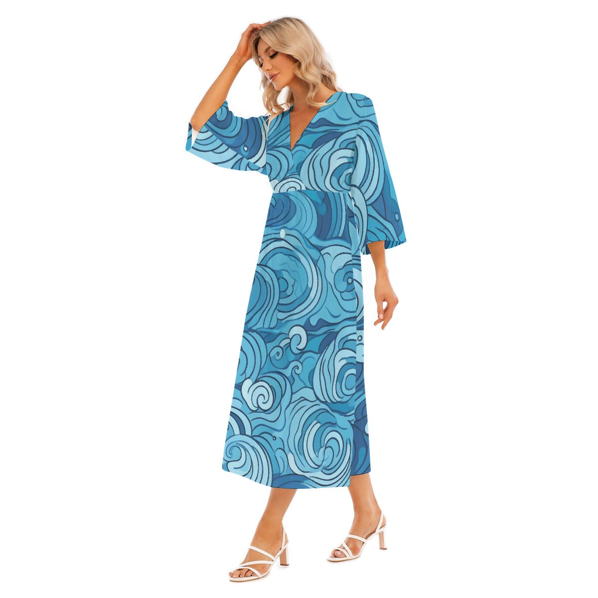All-Over Print Women's Mid-Sleeve Long Dress