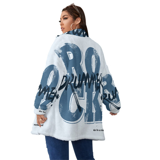 All-Over Print Unisex Borg Fleece Stand-up Collar Coat With Zipper Closure(Plus Size)