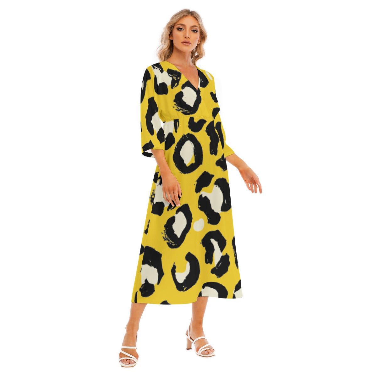 All-Over Print Women's Mid-Sleeve Long Dress