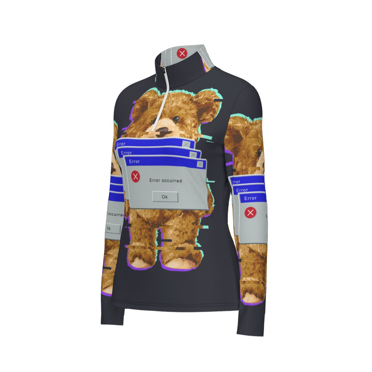 All-Over Print Women's Sports Collar Jersey With Long Sleeve