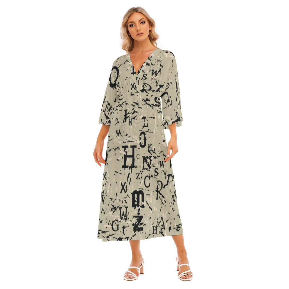 All-Over Print Women's Mid-Sleeve Long Dress