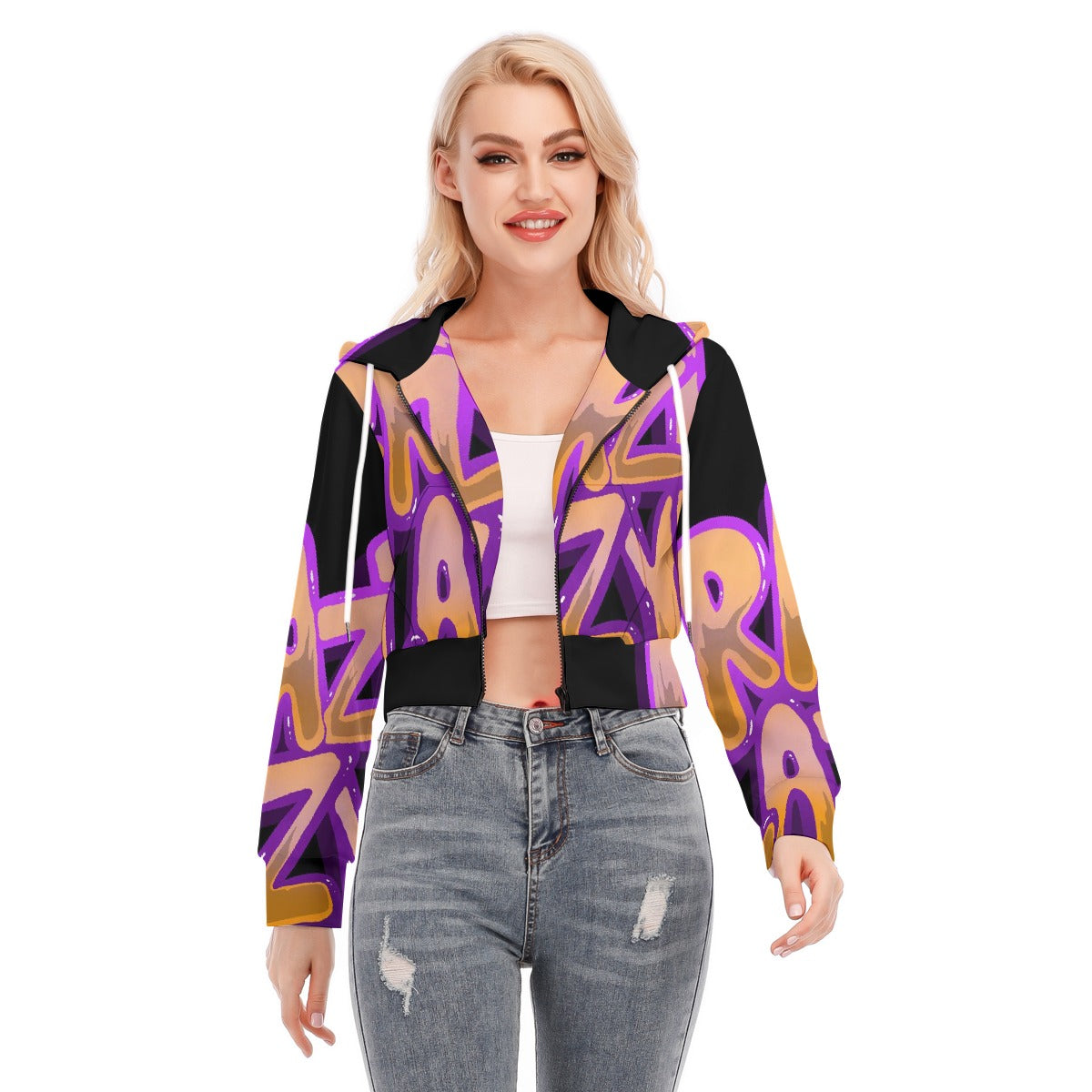 All-Over Print Women's Crop Top Hoodie With Zipper Closure