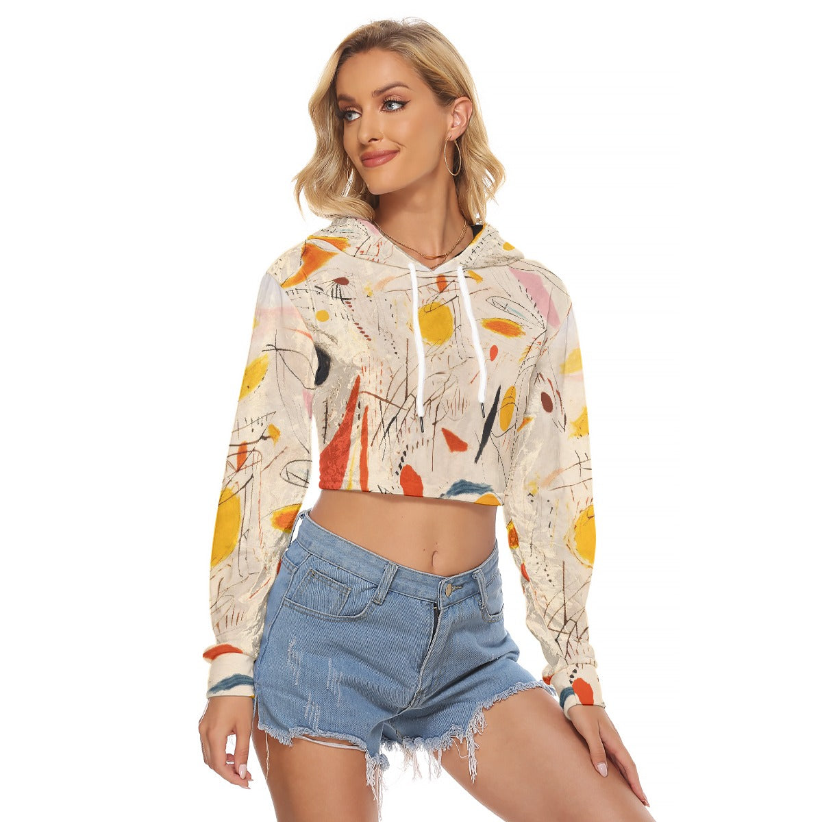 All-Over Print Women's Crop Top Hoodie|Velvet