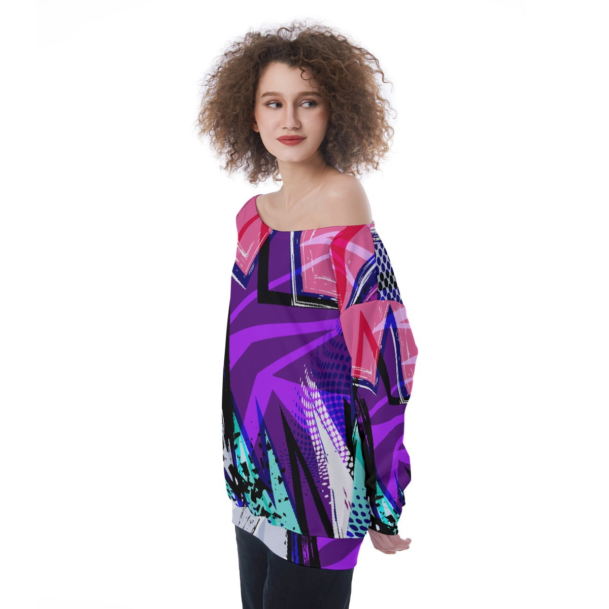 All-Over Print Oversized Women's Off-Shoulder Sweatshirt