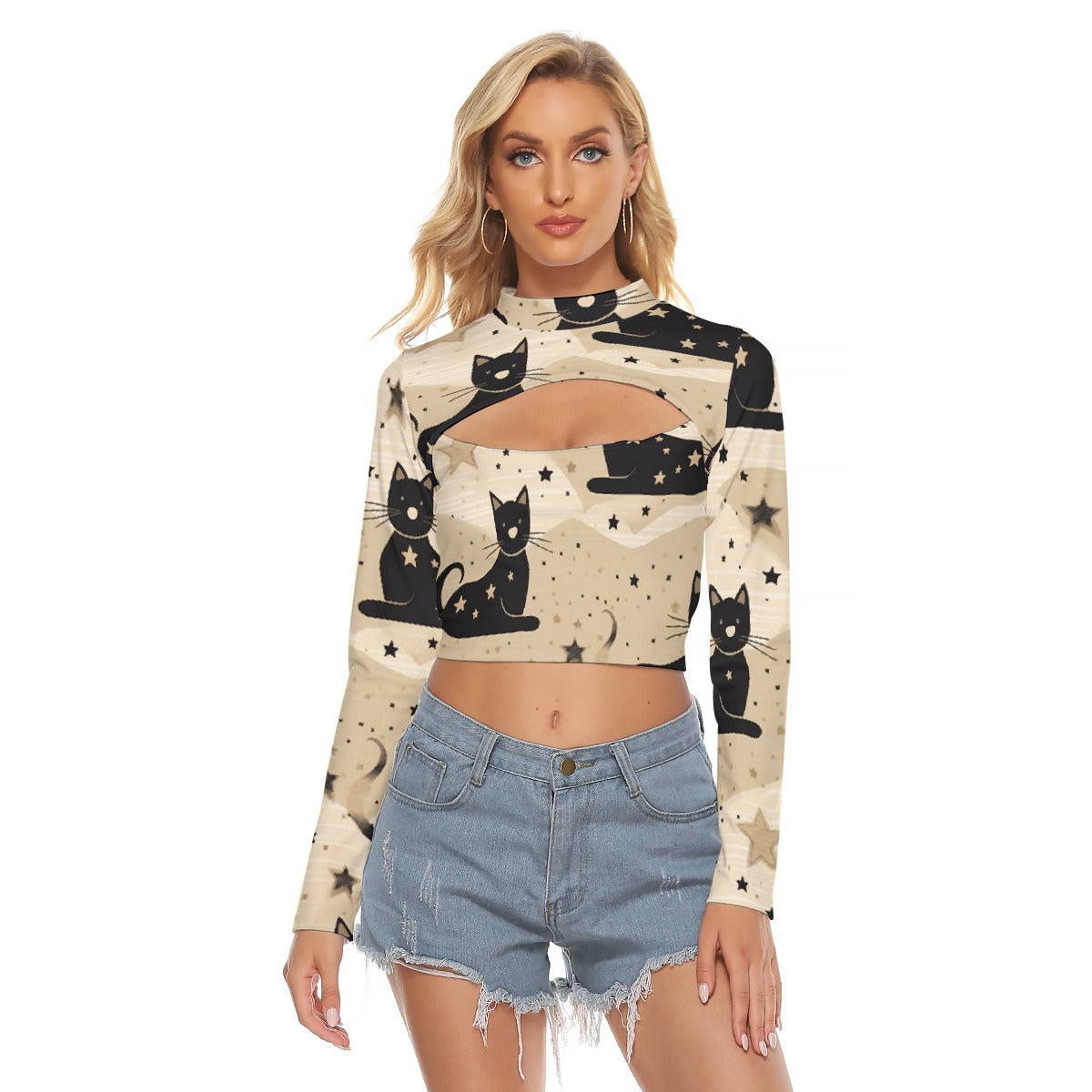 All-Over Print Women's Hollow Chest Keyhole Tight Crop Top