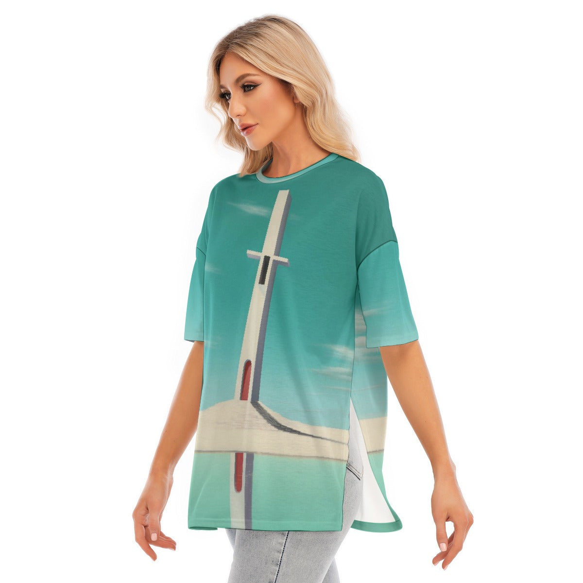 All-Over Print Women's Short Sleeves T-shirt With Hem Split