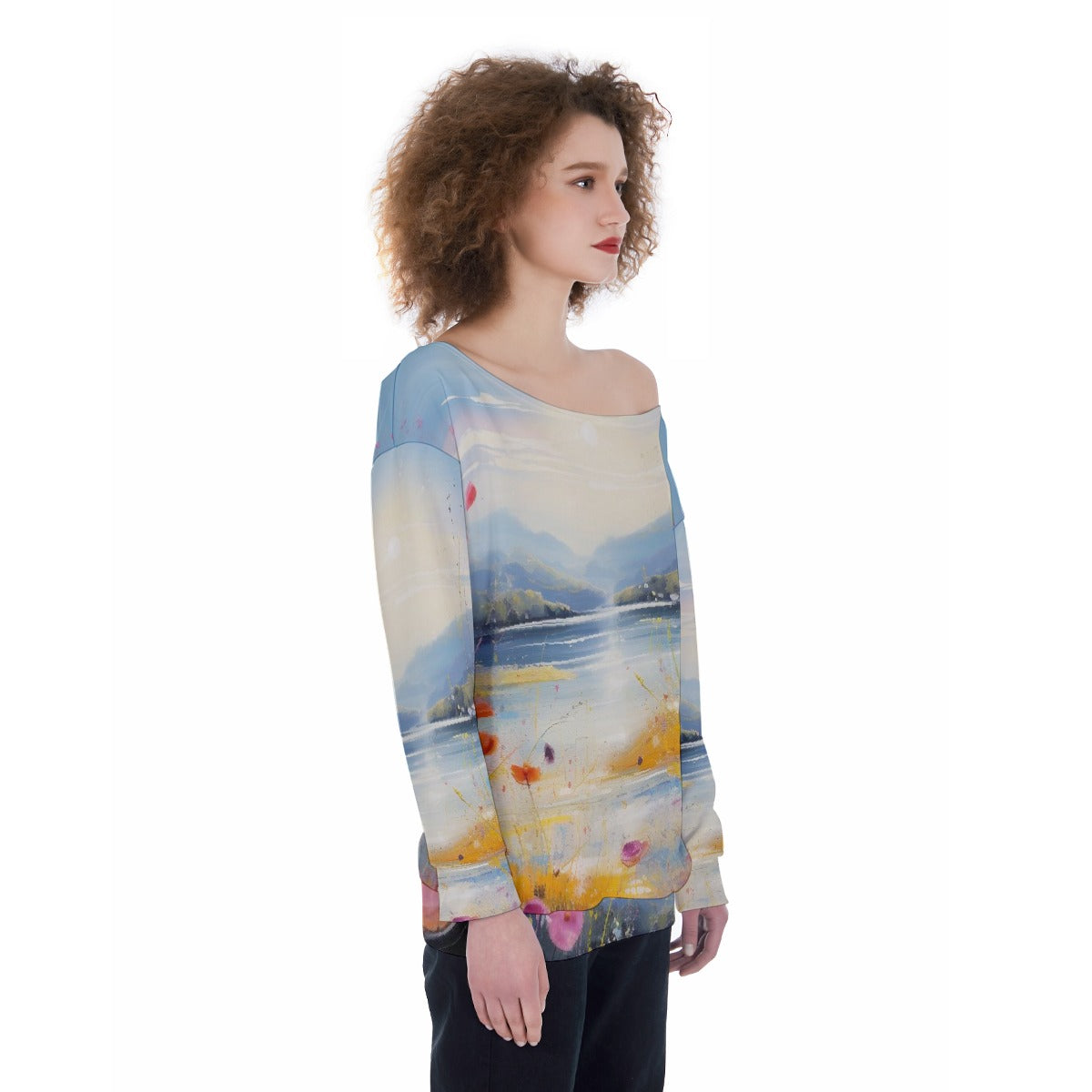 All-Over Print Oversized Women's Off-Shoulder Sweatshirt