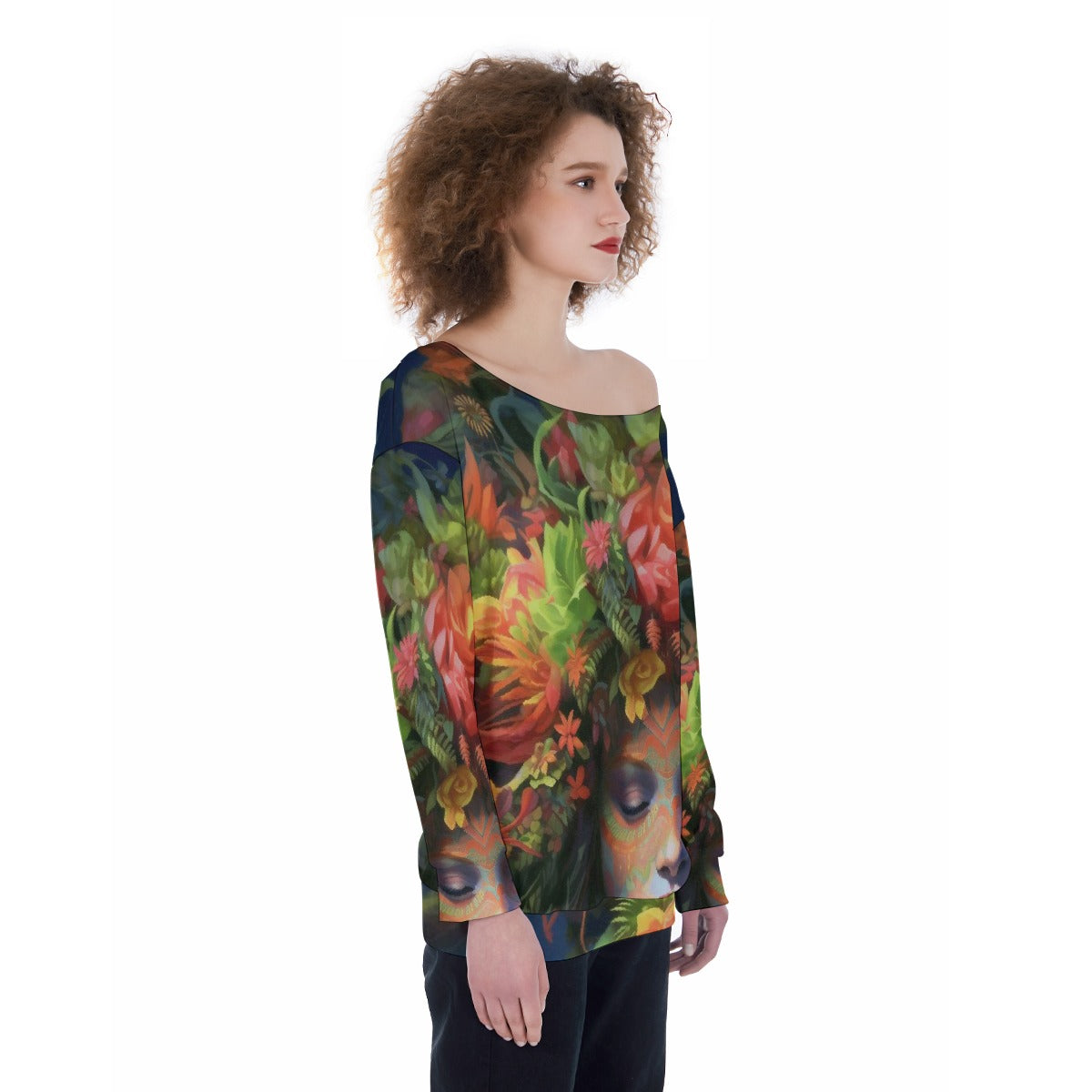 All-Over Print Oversized Women's Off-Shoulder Sweatshirt