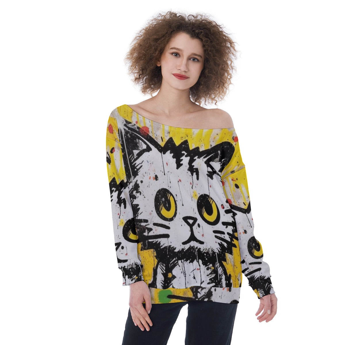 All-Over Print Oversized Women's Off-Shoulder Sweatshirt