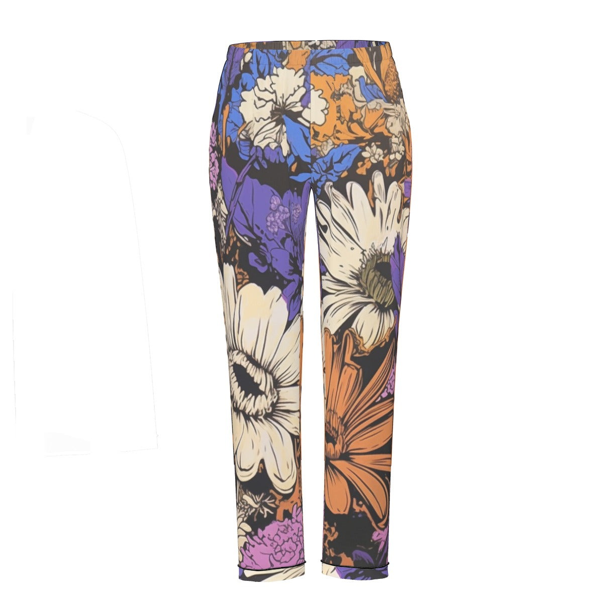 All-Over Print Women's Long Sleeve Pajama Set With Black Contrast Piping