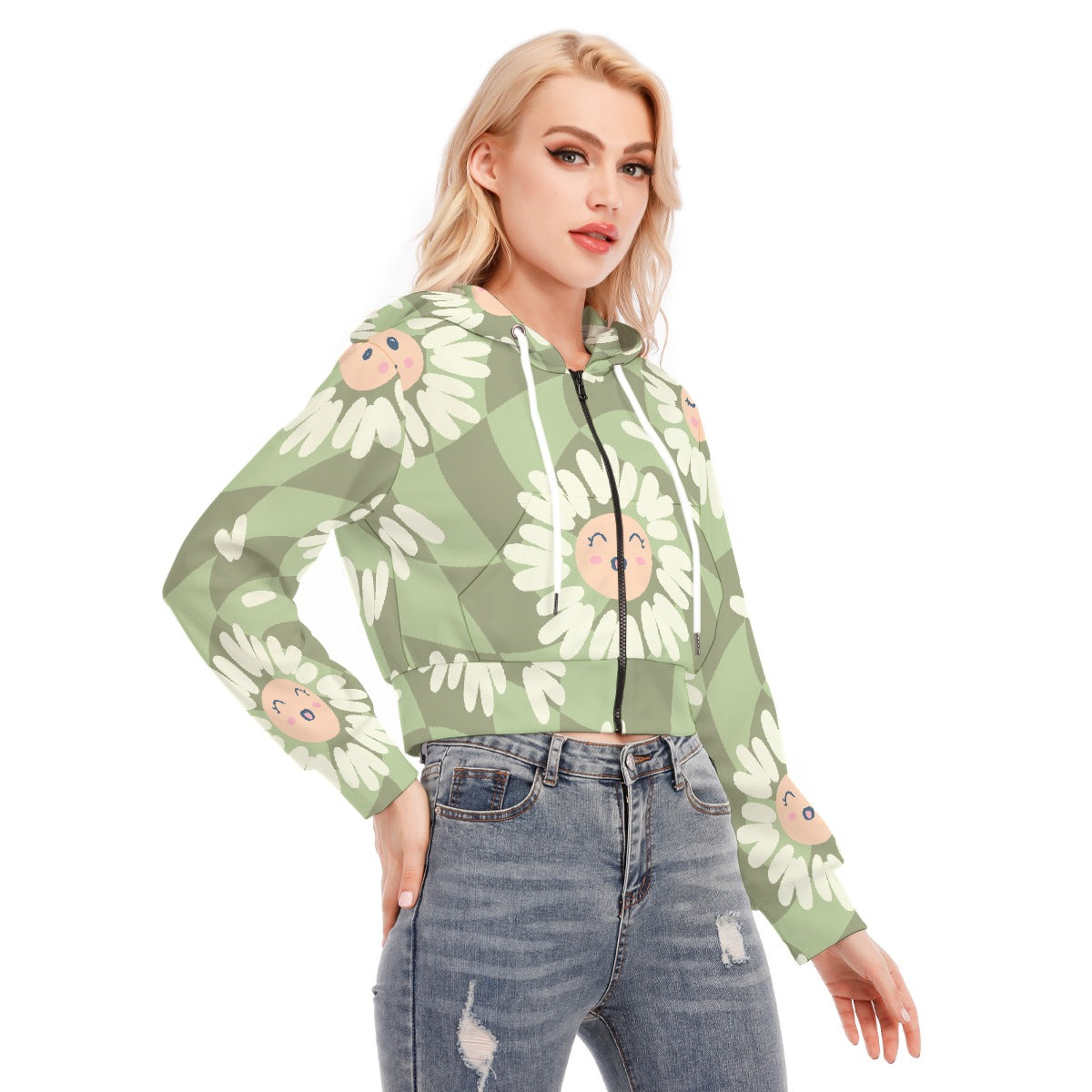 All-Over Print Women's Crop Top Hoodie With Zipper Closure