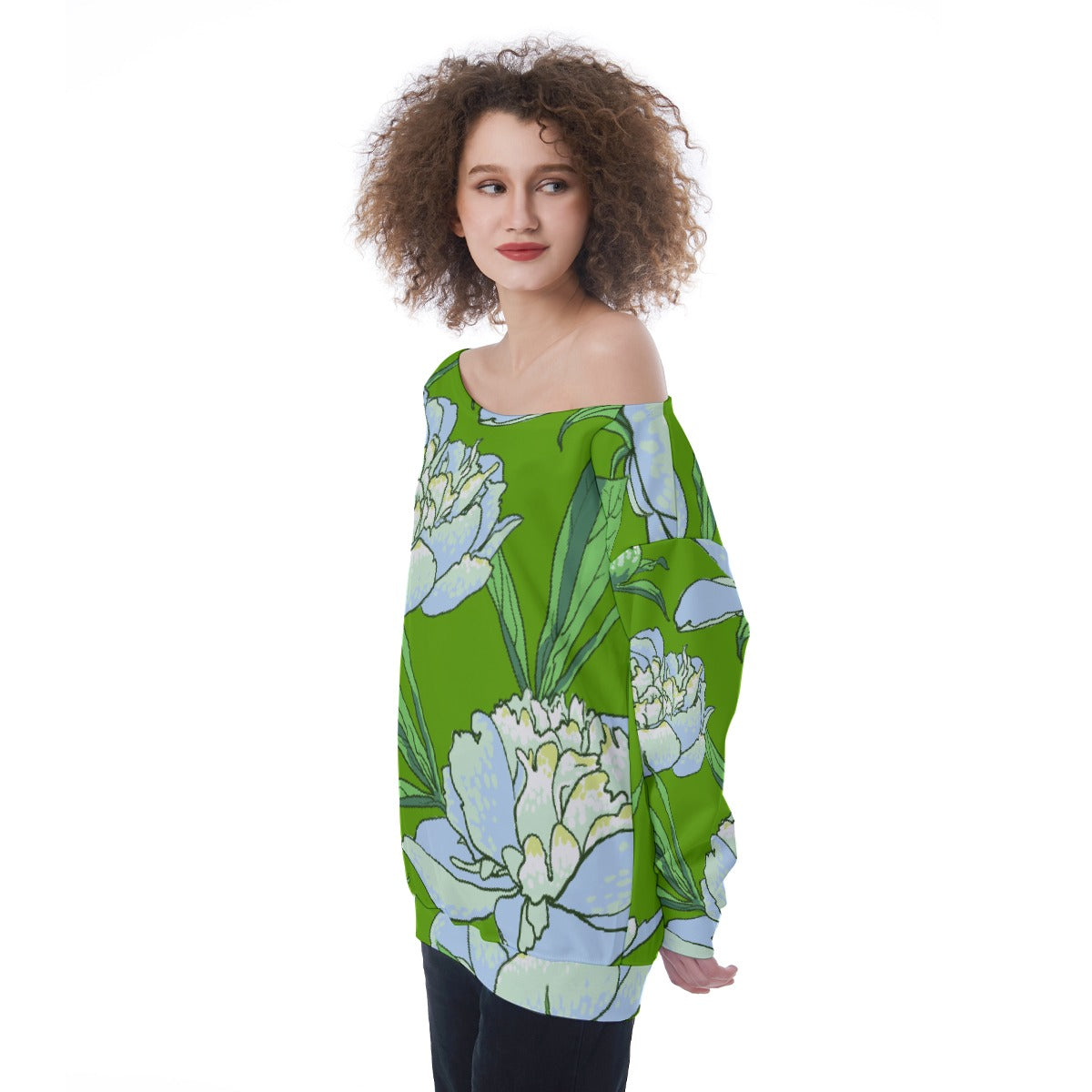 All-Over Print Oversized Women's Off-Shoulder Sweatshirt