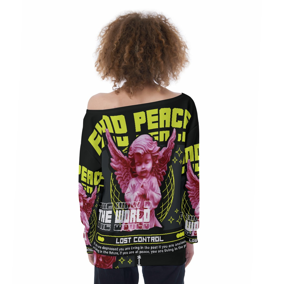 All-Over Print Oversized Women's Off-Shoulder Sweatshirt