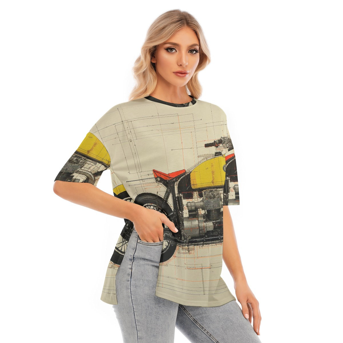 All-Over Print Women's Short Sleeves T-shirt With Hem Split