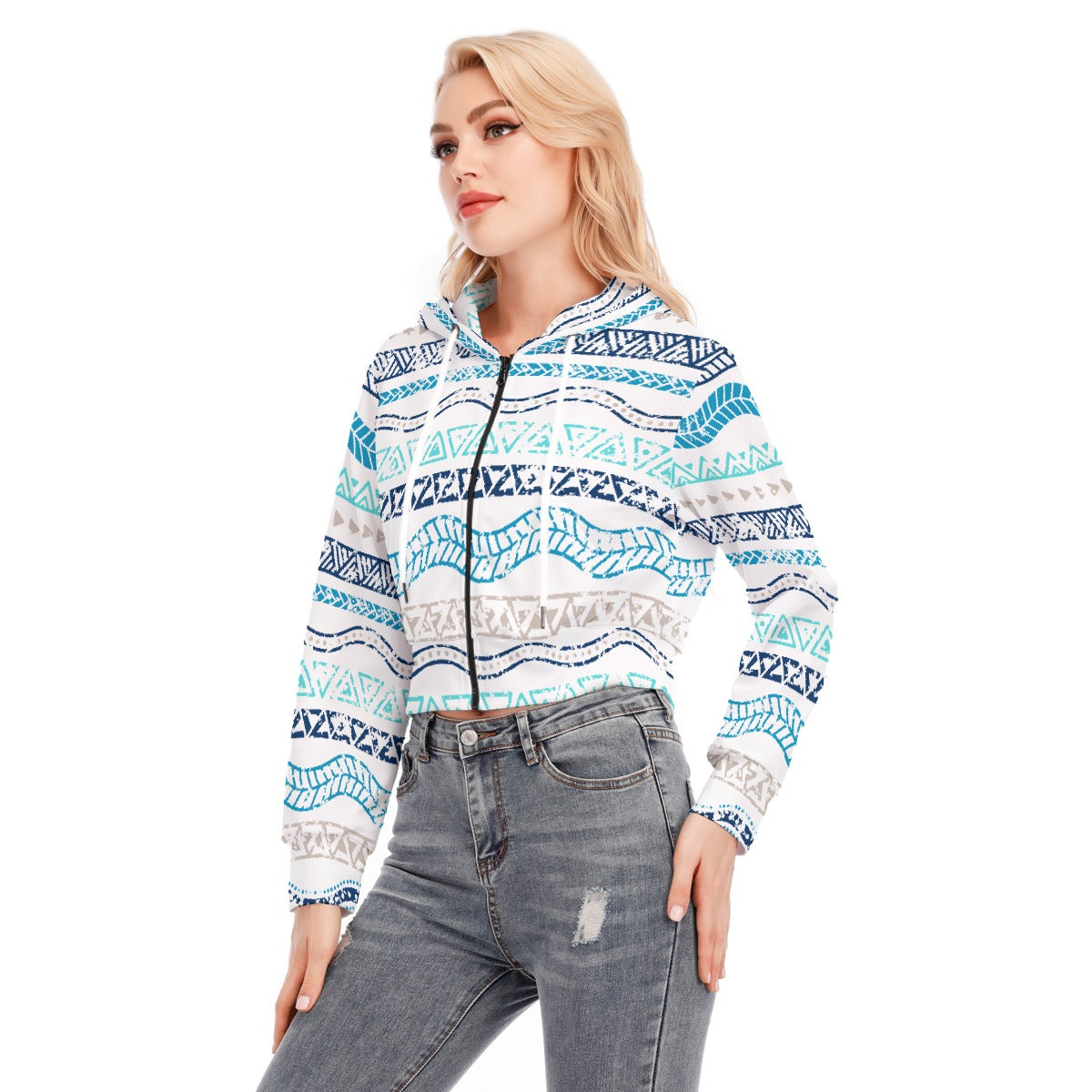 All-Over Print Women's Crop Top Hoodie With Zipper Closure
