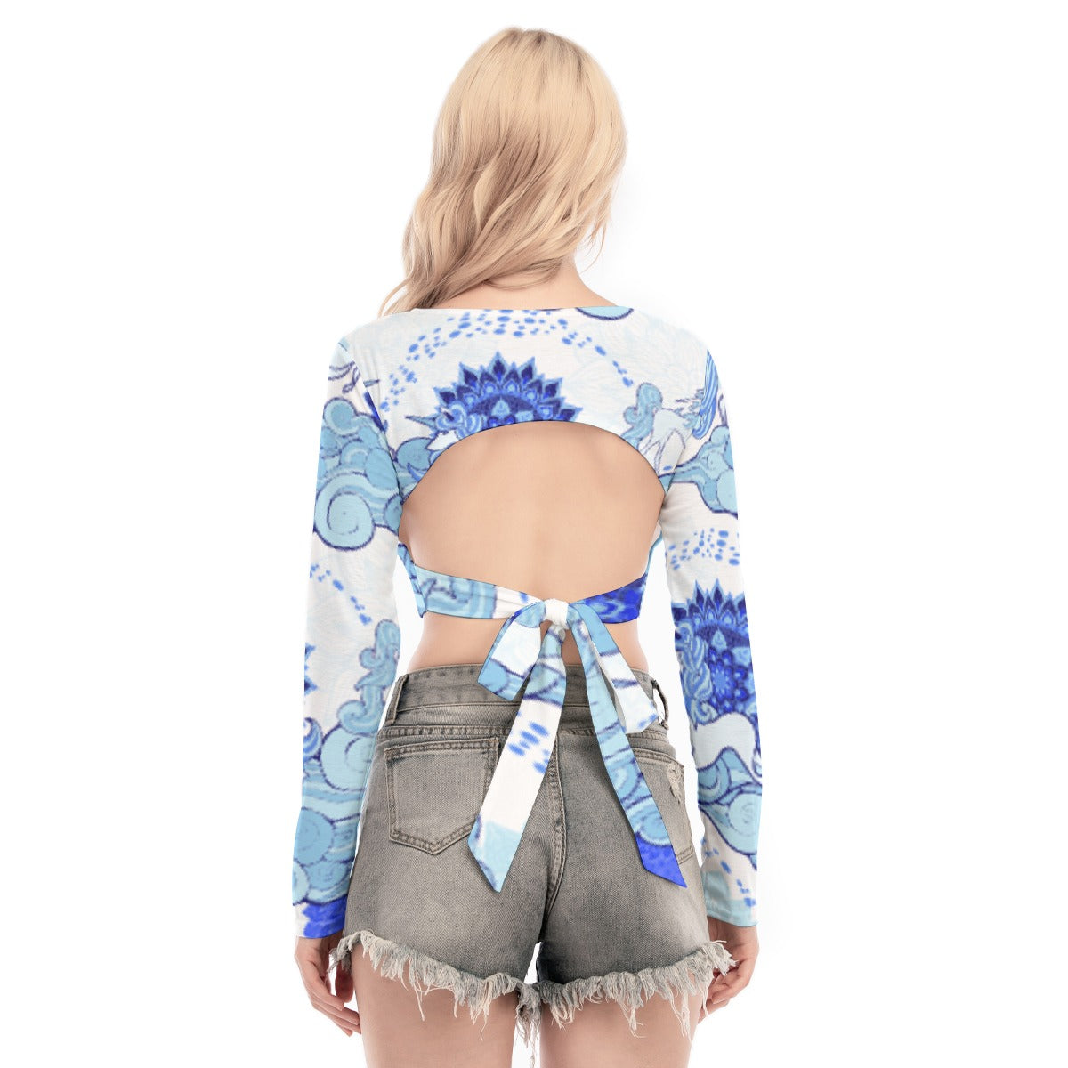 All-Over Print Women's Back Hollow T-shirt With Strap